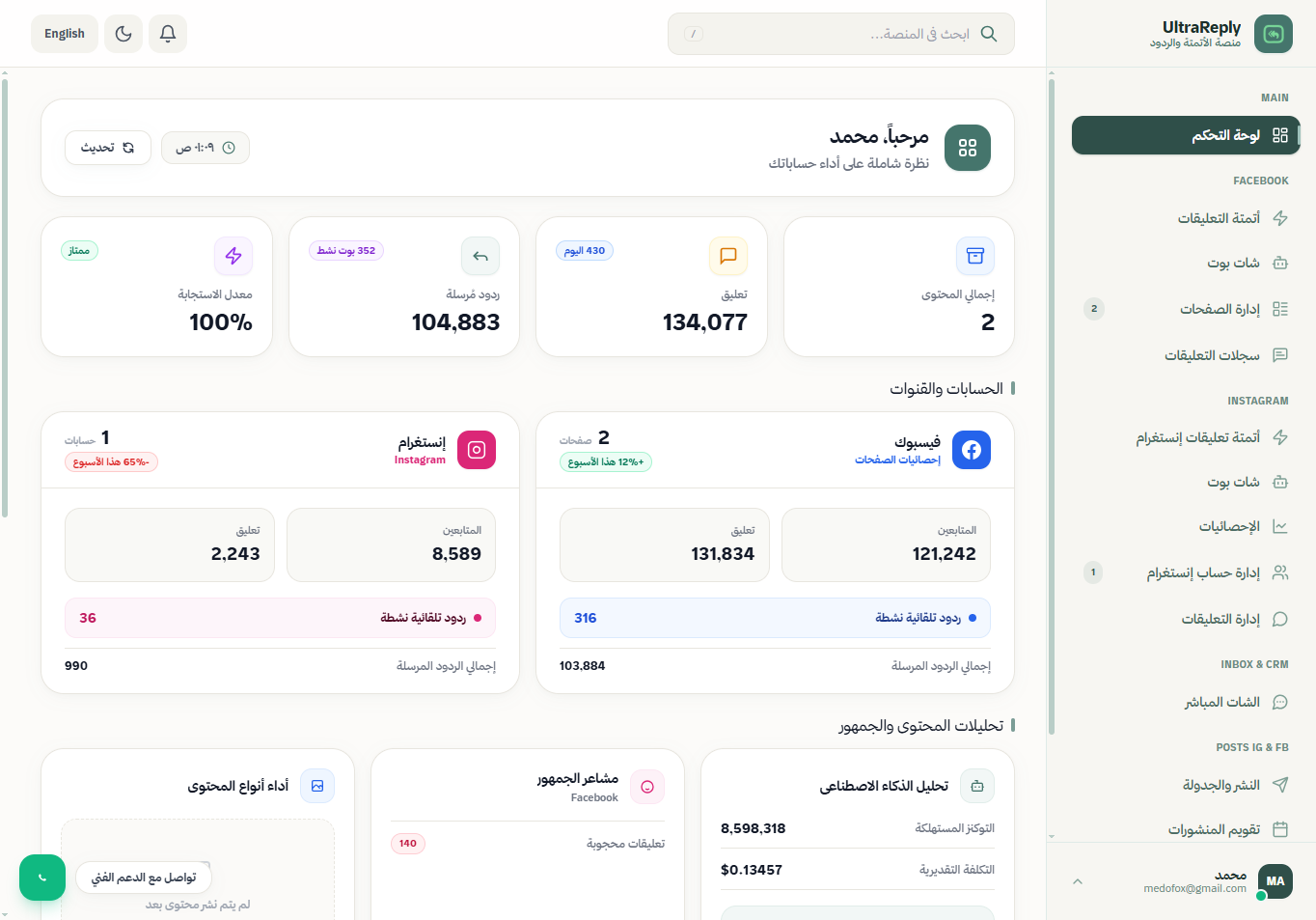 لوحة تحكم UltraReply